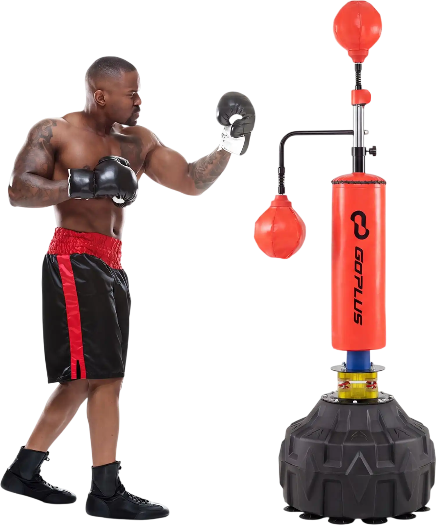 Costway Freestanding Punching Bag 360° Rotating Bar Dual Speed Balls Adjustable Height MMA Reflex Training 57746550 New
