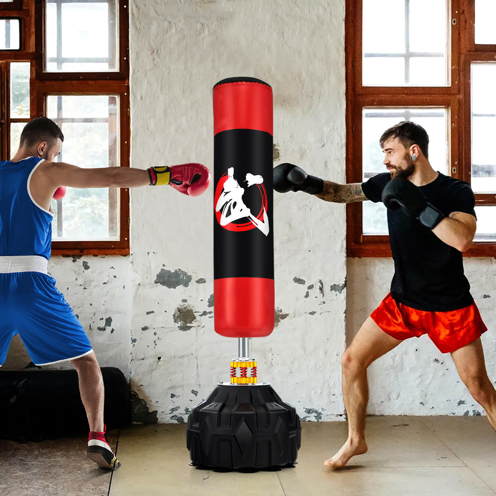 Side view of the 70-inch freestanding punching bag showcasing its sturdy fillable base and secure suction cups for.