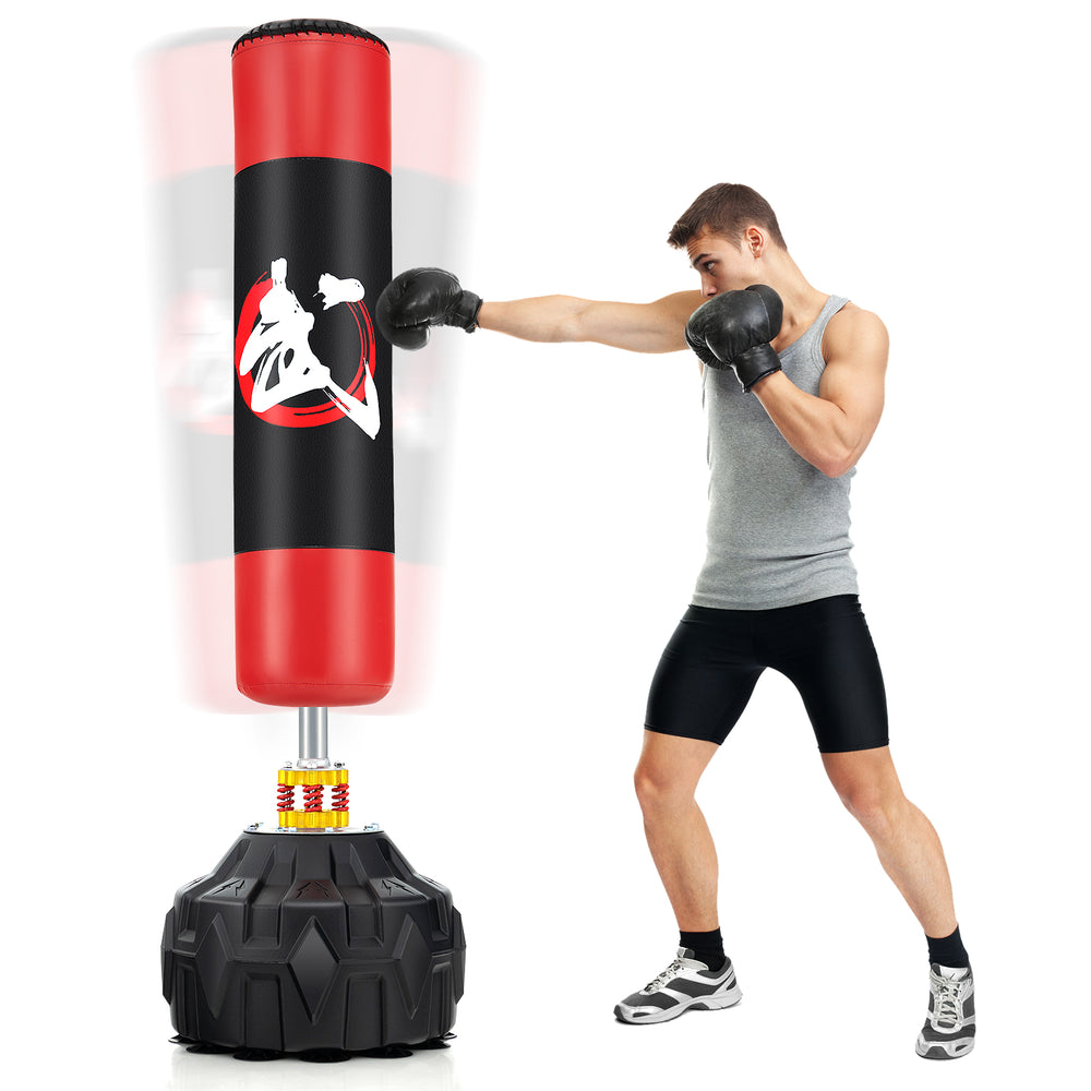 Freestanding 70-inch punching bag with a fillable base, designed for effective training and stability during workouts.