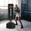 Freestanding punching bag with suction cup base, designed for kickboxing, made of wear-resistant fabric for family use.