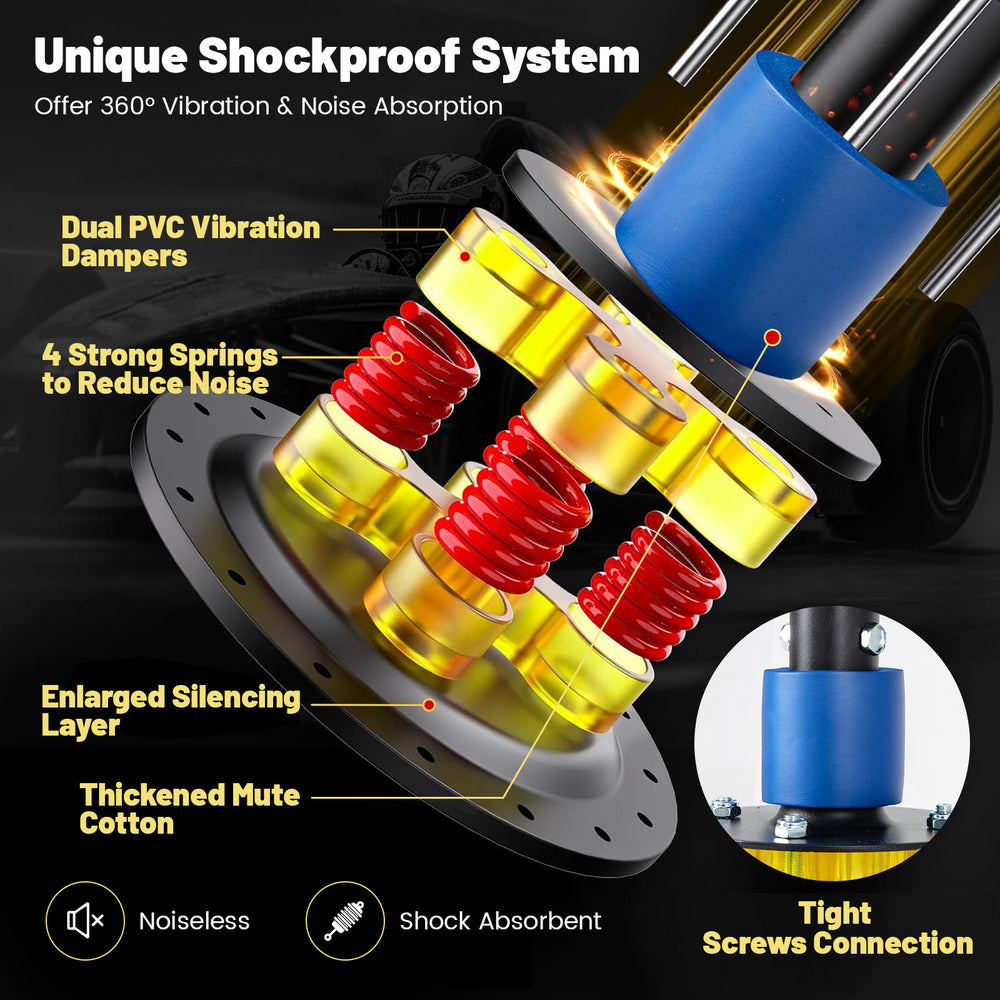 Close-up of the unique shockproof system with dual PVC dampers and strong springs for reduced noise in the freestanding.