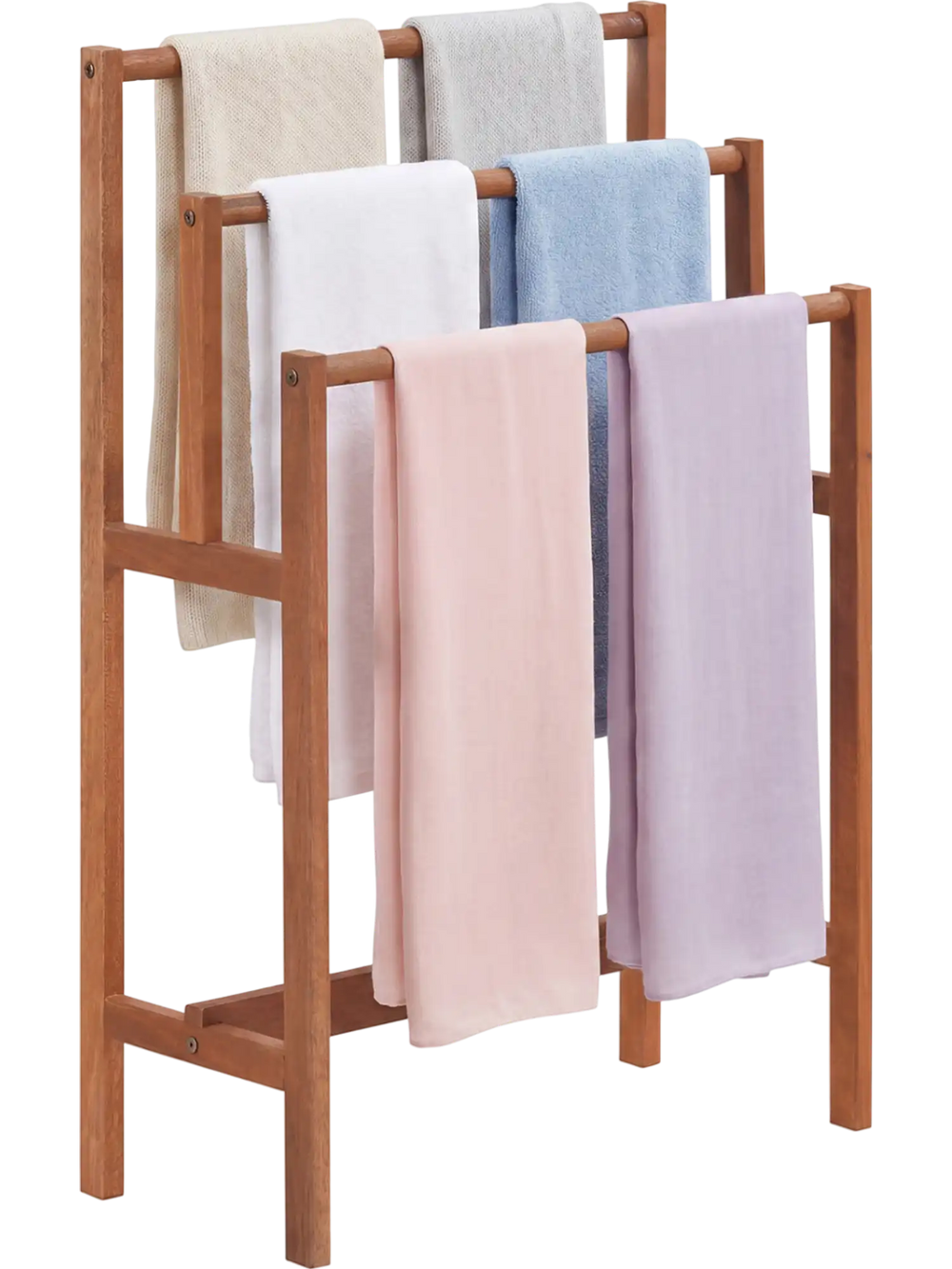 Solid Wood 3-Tier Freestanding Towel Rack with Teak Oil Finish