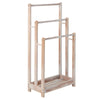 Freestanding 3-bar towel rack in white with a bottom storage shelf, made of solid fir wood for effective drying.
