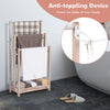Freestanding towel rack with 3 bars and bottom storage shelf, made of solid fir wood, ideal for drying towels.