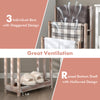 Freestanding towel rack with 3 staggered bars and raised bottom shelf for effective drying and additional storage.