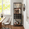 Freestanding wine rack in rustic brown with 12-grid storage, glass racks, and ample space for kitchen appliances.