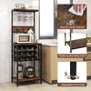 Freestanding wine rack in rustic brown with 12-grid wine storage, top shelf, and adjustable foot pads for kitchen use.