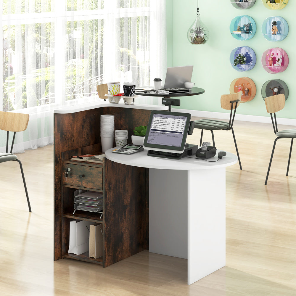 Front Reception Office Desk with Open Shelf and Lockable Drawer-Rustic Brown - Gallery View 1 of 10