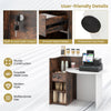 Front reception office desk in rustic brown with lockable drawer, open shelf, and protective foot pads for versatile.