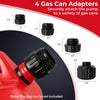 Four gas can adapters for securely attaching the fuel transfer pump to various gas cans, ensuring versatile.