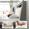 Ergonomic upholstered headboard with 100° tilt, high-density sponge padding, and open shelves for storage in a.