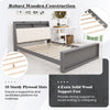Full size bed frame with ergonomic upholstered headboard, sturdy plywood slats, and hidden storage for modern bedrooms.