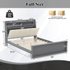 Full size bed frame with ergonomic upholstered headboard, hidden storage, and sturdy plywood slats for mattress support.