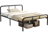 Full black bed frame with headboard and footboard, featuring 12-inch under-bed space and sturdy metal slats for support.