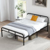 Black full bed frame with headboard and footboard, featuring 12-inch under-bed space and sturdy metal slats for support.