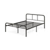 Black full bed frame with headboard and footboard, featuring 12 metal slats and under-bed storage space for easy.