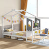 Twin/Full Bed Frame with House Roof Canopy and Fence for Kids-Full Size - Gallery View 1 of 10