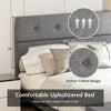 Upholstered bed frame with a modern button-tufted design, linen fabric, and storage ottoman for comfort and style.