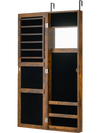 Full length mirror jewelry cabinet in rustic brown with 40 ring slots, 25 hooks, and a makeup mirror for organized.