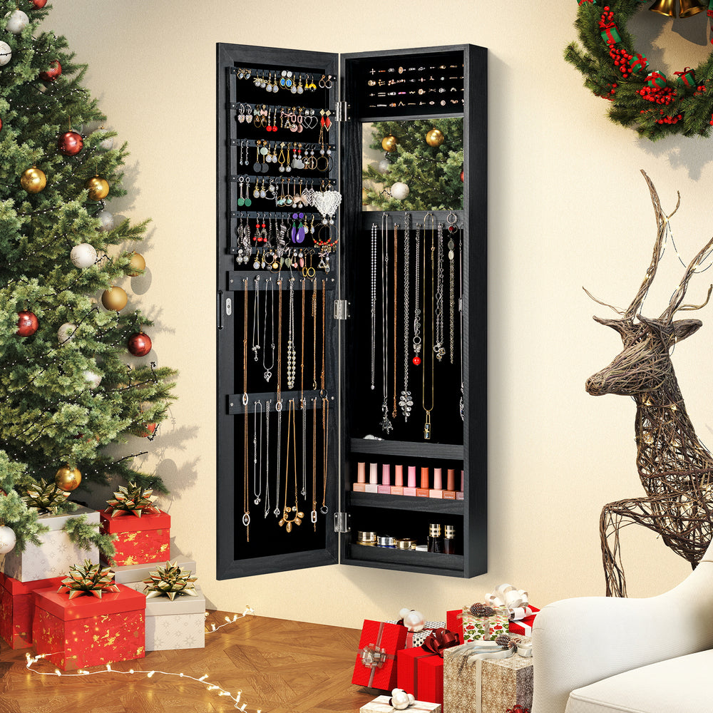 Full Length Mirror Jewelry Cabinet with Ring Slots and Necklace Hooks-Black - Gallery View 1 of 11