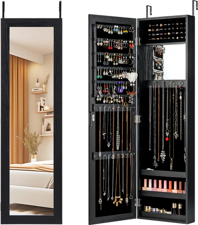 Costway Wall/Door Mounted Jewelry Cabinet with Hooks & Storage Shelves 92540671 New