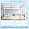 Full over full bunk bed in white with integrated ladder and safety guardrails, designed for secure and easy access.