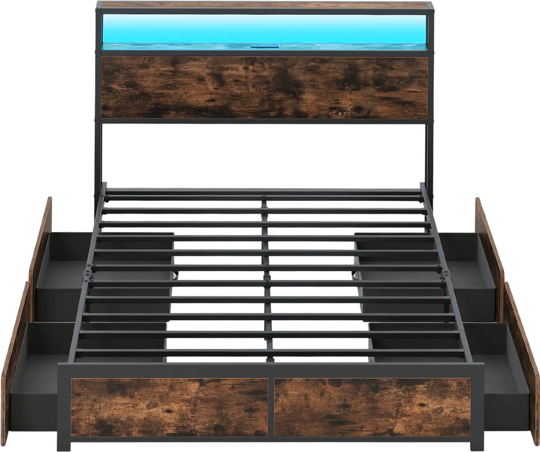 Costway Full/Queen LED Bed Frame w/ Charging Station & 4 Storage Drawers 51604398 New