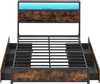 Full/Queen size LED bed frame with storage drawers, featuring a dynamic light show and convenient charging station.
