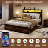 Full/Queen size LED bed frame with ambient lighting, 4 storage drawers, and charging station for organized bedrooms.