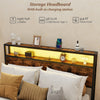 Full/Queen size LED bed frame with storage headboard, built-in charging station, and four fabric drawers for.