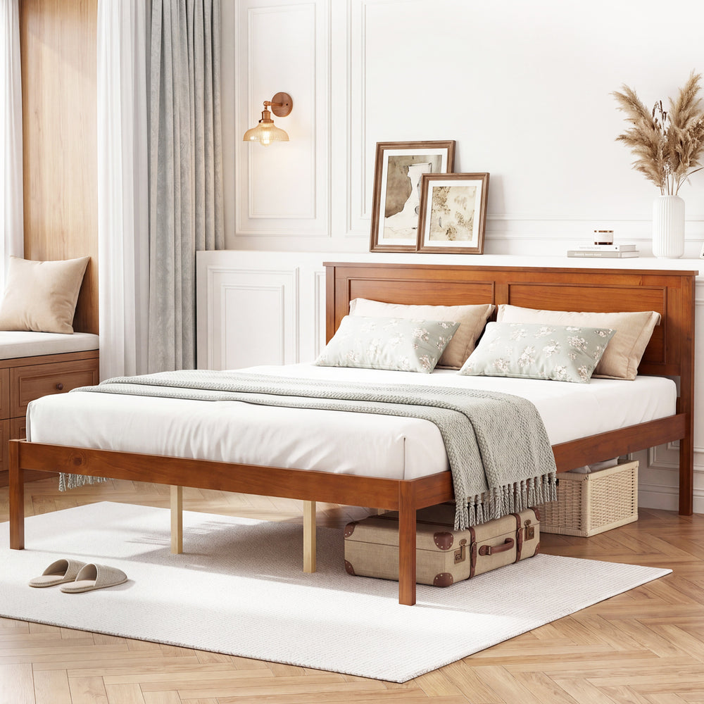 Full/Queen/Twin Size Bed Frame Farmhouse Wooden Platform Bed with Headboard-Queen Size - Gallery View 1 of 10