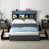 Full/Queen size bed frame with adjustable storage headboard, LED light, and four storage drawers for organized bedroom.