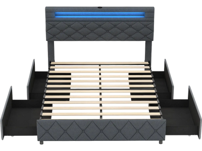 Costway Full/Queen Bed Frame Adjustable Storage Headboard Wooden Slat Support 587362491 New