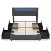 Full/Queen size bed frame with adjustable storage headboard, LED light, and four easy-slide storage drawers.