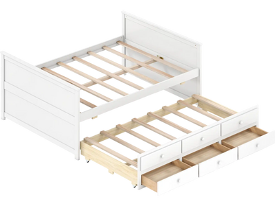 Costway Full Bed Frame w/ Twin Trundle & 3 Storage Drawers 74047260 New