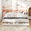 Full size bed frame with twin trundle and three storage drawers in white, ideal for teens and guest rooms.