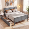 Full Size Bed Frame with 2 Storage Drawers and Footboard for Kids Teens Adults-Gray - Gallery View 1 of 11