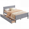 Full size gray bed frame with modern headboard, curved footboard, and two storage drawers for organized space.
