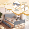 Full size gray bed frame with curved footboard, 2 storage drawers, and sturdy plywood slats for kids and teens.