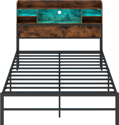 Costway Full Bed Frame Headboard LED Lights Charging Station 50463685 New