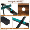 Detail shots of the Full Size Bed Frame showcasing snap-on connection, cable holes, and non-slip foot pads in rustic.