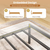 Full size bed frame in rustic brown with embedded design for mattress stability and easy sliding, featuring LED lights.