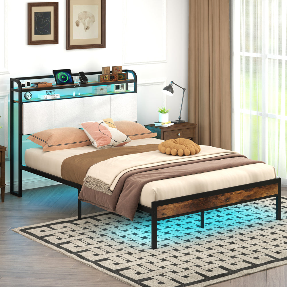 Twin/Full/Queen/King Size Bed Frame with LED Light and Charging Station-Full Size - Gallery View 1 of 10