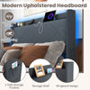 Modern upholstered headboard with breathable fabric, soft padding, and side storage pockets for convenient organization.