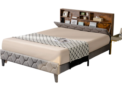 Costway Upholstered Bed Frame with Storage Headboard Full 58467912 New