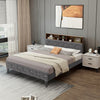 Upholstered full/queen size bed frame with storage headboard and 4 compartments for organized bedroom storage.