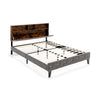 Upholstered full/queen bed frame with storage headboard, featuring 4 compartments and a sturdy metal frame for.