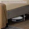 Upholstered bed frame with 6 inches clearance from the floor, featuring storage headboard and sturdy metal frame.