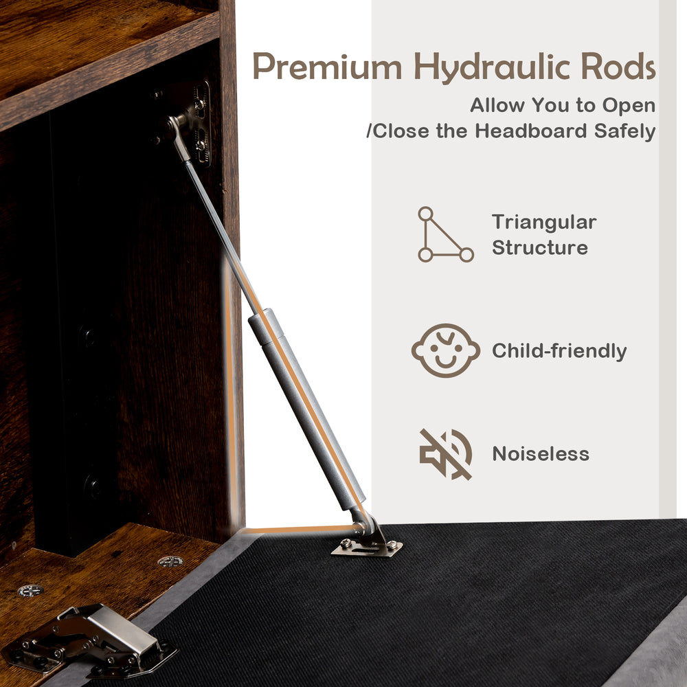 Hydraulic rods detail for the full/queen upholstered bed frame, featuring a child-friendly and noiseless design.