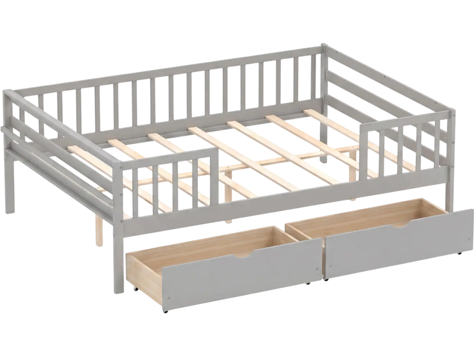 Costway Full Size Kids Daybed Bed Frame with Fence 2 Drawers 68432070 New